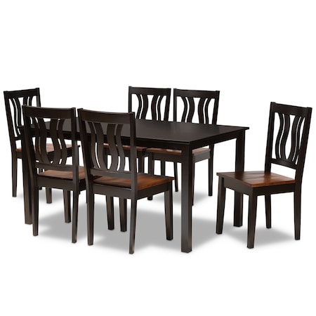 Baxton Studio Zamira Modern Two-Tone Dark Brown and Walnut Brown Finished Wood 7-PC Dining Set 177-11380-10519-Zoro